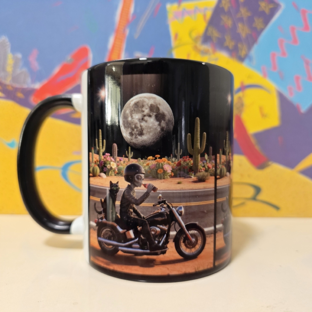 Motorcycle Mug Alien/cat 11oz